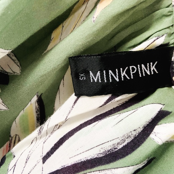 MINKPINK Shady Fronds Green Leaf Print Top XS - Picture 4 of 6